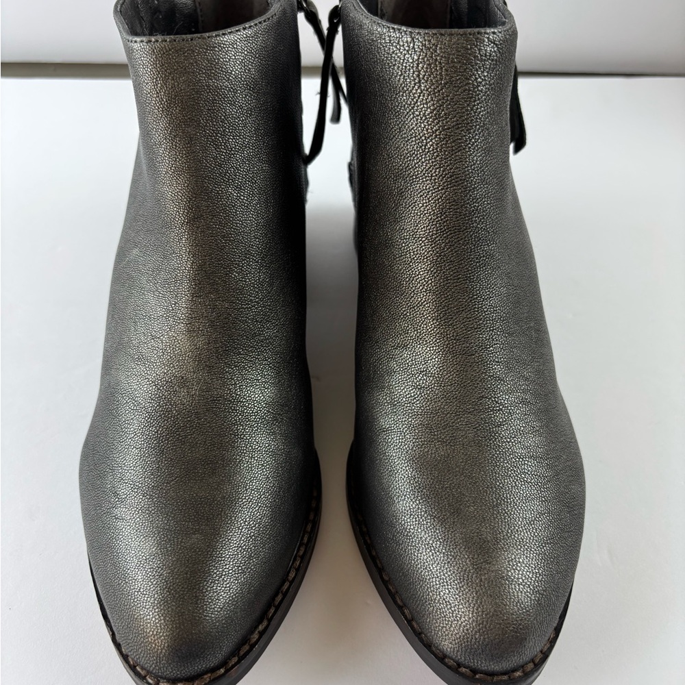Vince Camuto Gray Metallic Leather  Bootie, Studded, dual Zip, US 8W/EU 38 (A3)
